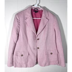 Lands End Women’s Linen Cotton 2 Button Blazer Jacket Pink Tweed Size 16 Preppy